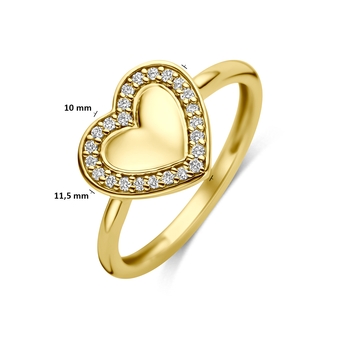 ring hart lab grown diamant 0.11ct f vs 14K geelgoud - Afbeelding 5