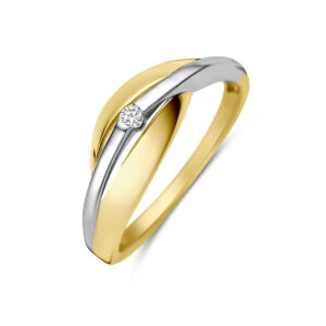 ring lab grown diamant 0.03ct f vs 14K bicolor goud geel/wit