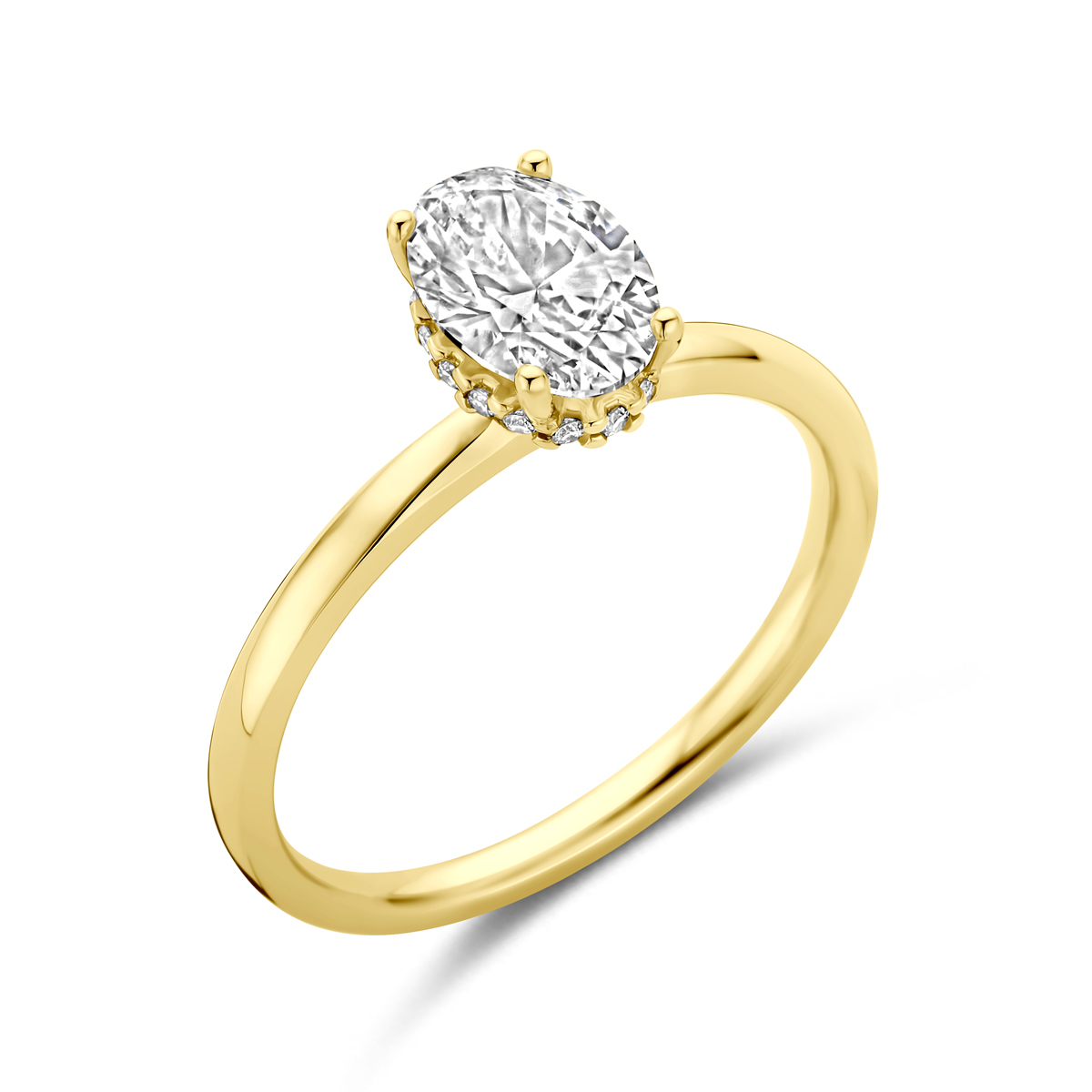 ring lab grown diamant ovaal 1.07ct f vs 14K geelgoud - Afbeelding 3