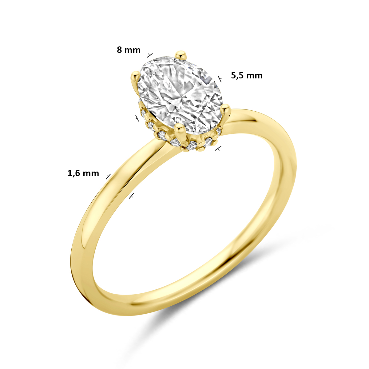 ring lab grown diamant ovaal 1.07ct f vs 14K geelgoud - Afbeelding 5