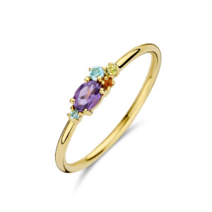 ring natuurlijke kleurstenen 0.16ct 14K geelgoud