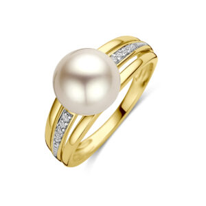 ring parel en diamant 0.05ct h si 14K geelgoud