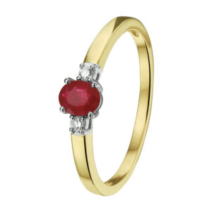 ring robijn en diamant 0.05ct h si 14K bicolor goud geel/wit