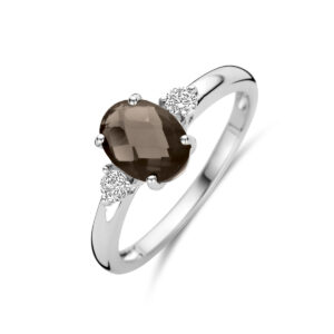 ring rookkwarts en zirkonia zilver gerhodineerd