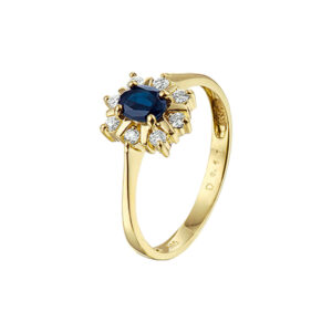 ring saffier diamant 0.152 ct 14K geelgoud