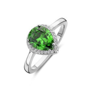 ring wit en groen zirkonia halo zilver gerhodineerd
