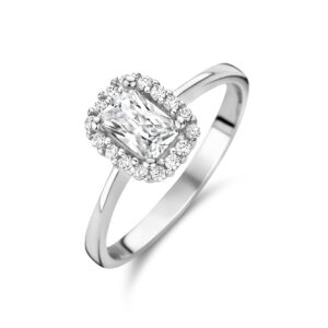 ring zirkonia halo zilver gerhodineerd