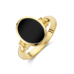 zegelring massief onyx 11 x 8,5mm 14K geelgoud