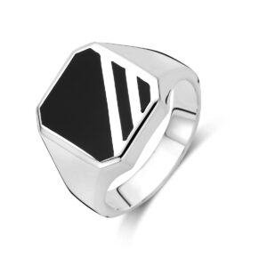 zegelring massief onyx zilver wit