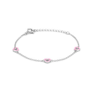 armband hartjes roze emaille 13 + 3 cm zilver gerhodineerd