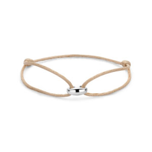 armband koffieboon beige satijn 13 - 26 cm zilver gerhodineerd met rubber/nylon/leer