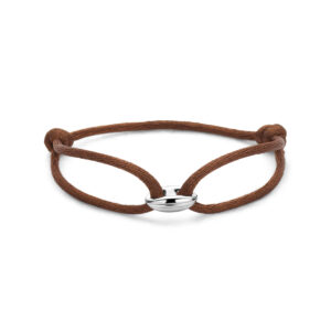 armband koffieboon bruin satijn 13 - 26 cm zilver gerhodineerd met rubber/nylon/leer
