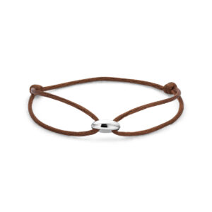 armband koffieboon satijn bruin 13 - 26 cm zilver gerhodineerd met rubber/nylon/leer