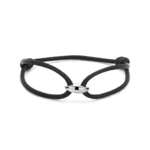 armband koffieboon zwart satijn 13 - 26 cm zilver gerhodineerd met rubber/nylon/leer