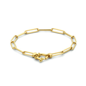 armband paperclip ronde buis 4,0 mm 18 cm met groot veerslot 14K geelgoud