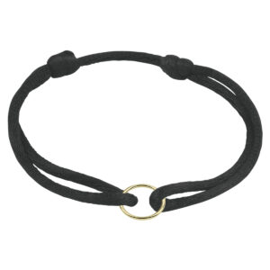 armband satijn zwart rondje 13 - 26 cm 14K goud met rubber/nylon/leer