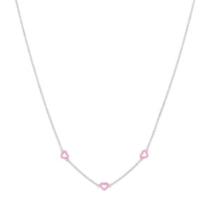 collier hartjes roze emaille 36 + 4 cm zilver gerhodineerd