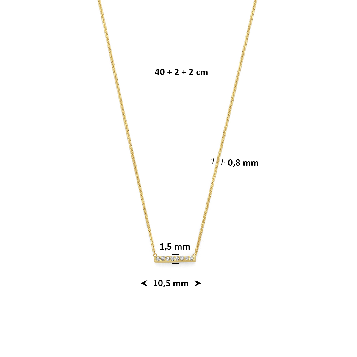 collier lab grown diamant 0.04ct f vs 40 + 2 + 2 cm 14K geelgoud - Afbeelding 4