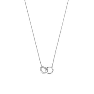 collier rondje en hartje zirkonia 41 - 43 - 45 cm zilver gerhodineerd