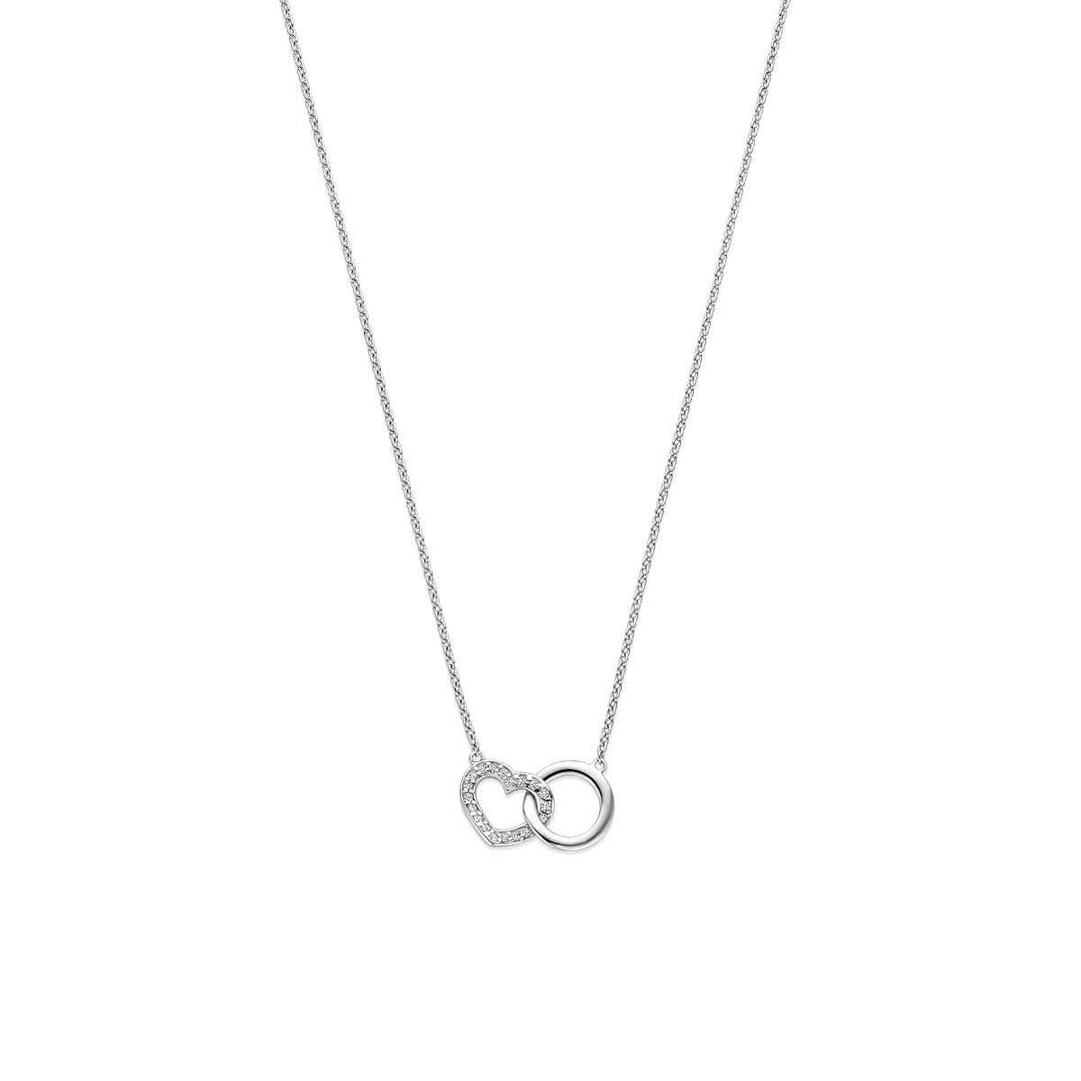 collier rondje en hartje zirkonia 41 - 43 - 45 cm zilver gerhodineerd