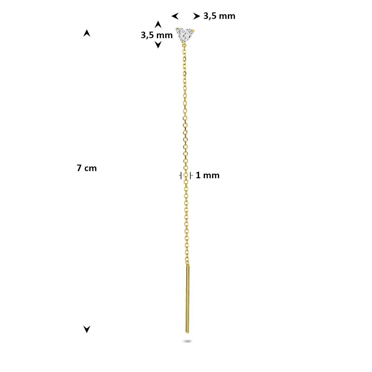 doortrekoorbel hartje lab grown diamant 0.15ct h si per stuk 7 cm 14K geelgoud - Afbeelding 4