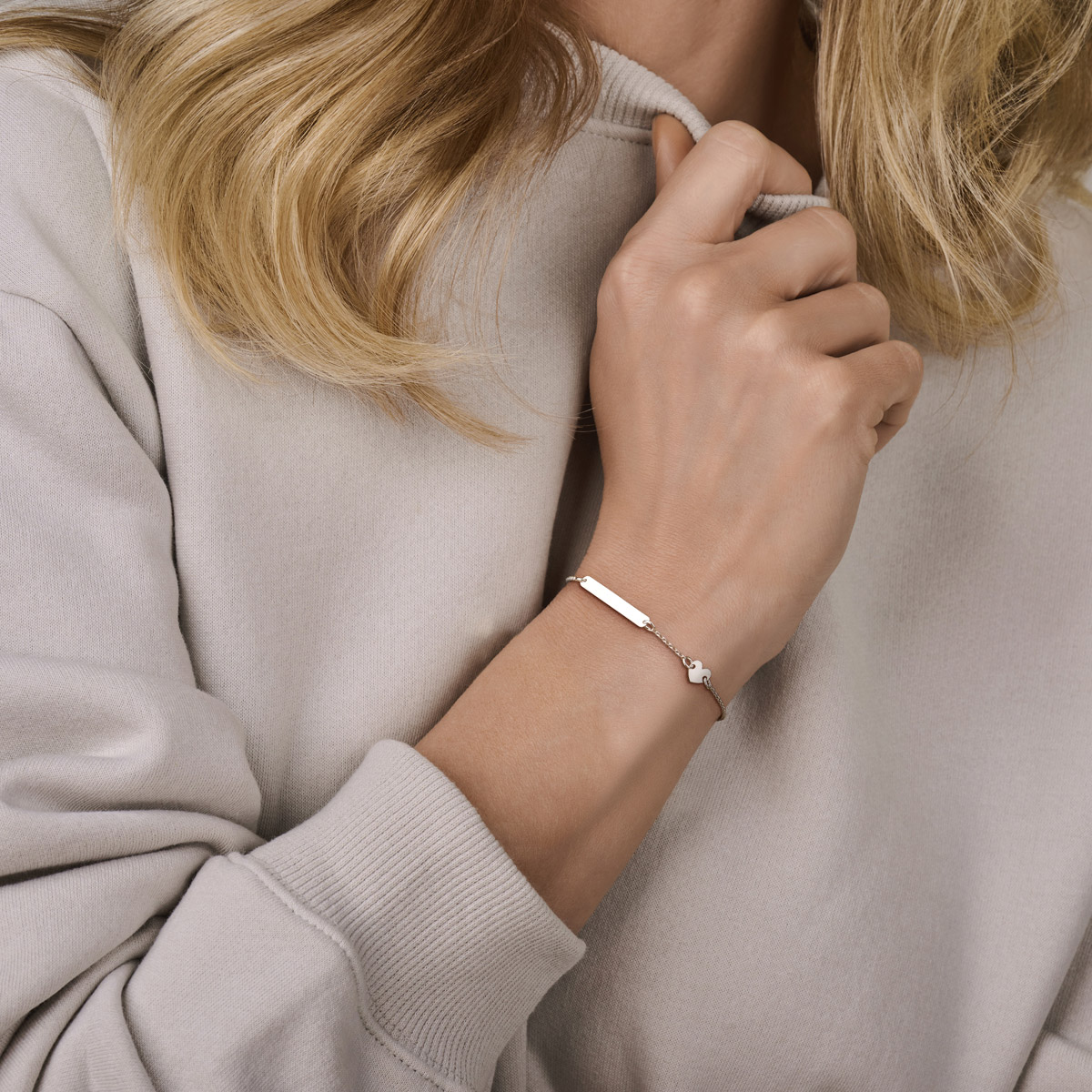 graveerarmband hart en plaat 3,5 mm 16 - 18 cm zilver gerhodineerd - Afbeelding 2