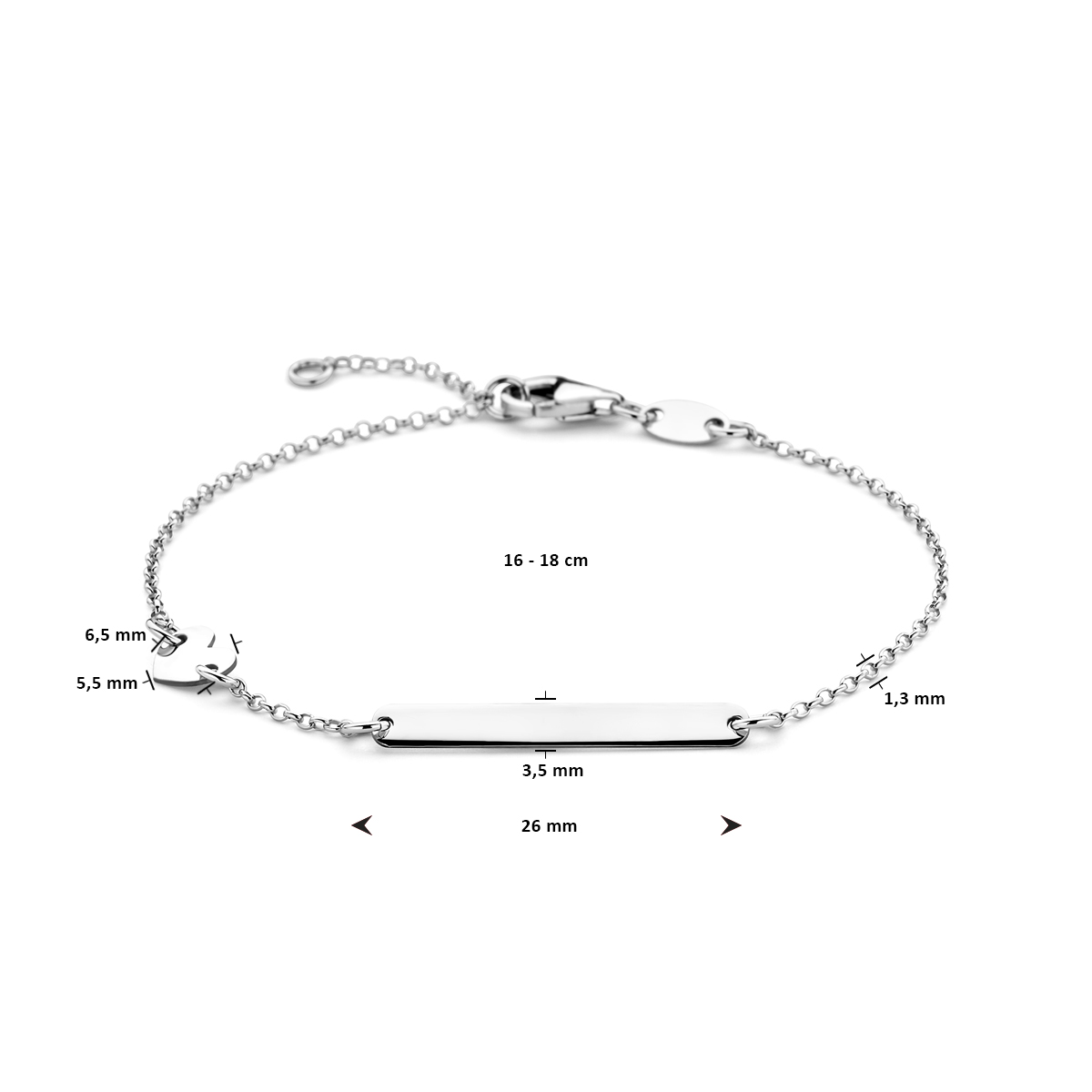 graveerarmband hart en plaat 3,5 mm 16 - 18 cm zilver gerhodineerd - Afbeelding 3
