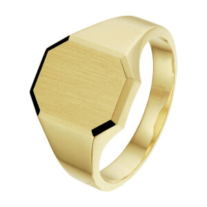 graveerring massief mat gediamanteerd 14K geelgoud