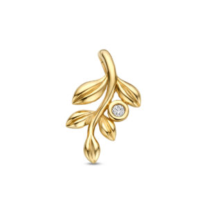 hanger bladeren en lab grown diamant 0.02ct f vs 16 mm 14K geelgoud