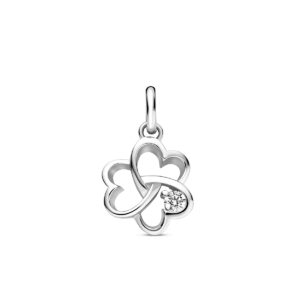 hanger klavertje zirkonia 11 mm zilver gerhodineerd
