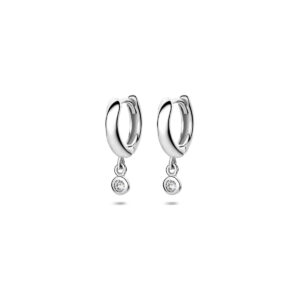 klapoorringen witte zirkonia 15 mm zilver gerhodineerd