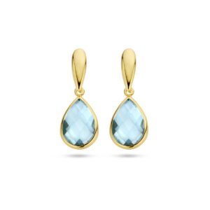 oorhangers blauw topaas 20 mm 14K geelgoud