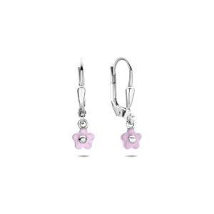 oorhangers emaille bloem brisur haak 20,5 mm zilver gerhodineerd