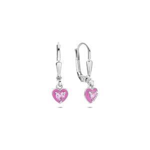 oorhangers emaille hart brisur haak zirkonia 20 mm zilver gerhodineerd