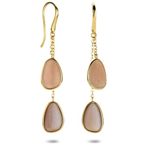 oorhangers franse haak maanstenen 53 mm 14K geelgoud
