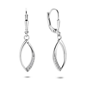 oorhangers zirkonia brisur haak 35 mm zilver gerhodineerd