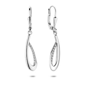 oorhangers zirkonia brisur haak 35 mm zilver gerhodineerd