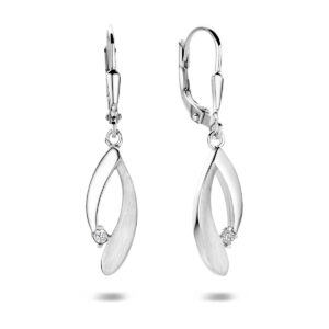 oorhangers zirkonia brisur haak poli/mat 34 mm zilver gerhodineerd
