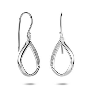 oorhangers zirkonia franse haak druppel 35 mm zilver gerhodineerd