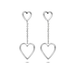 oorhnagers hartjes 35,5 mm zilver gerhodineerd