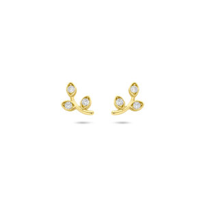 oorknoppen blad zirkonia 7,5 mm 14K geelgoud