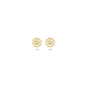 oorknoppen bloem zirkonia 14K geelgoud