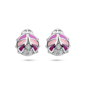 oorknoppen lieveheersbeestje zirkonia emaille zilver gerhodineerd