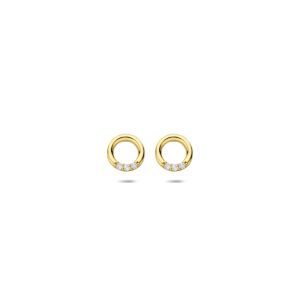 oorknoppen rondje zirkonia 14K geelgoud