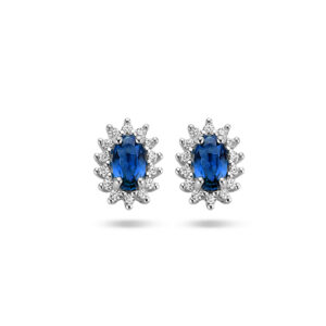 oorknoppen synth. saffier en zirkonia halo zilver gerhodineerd