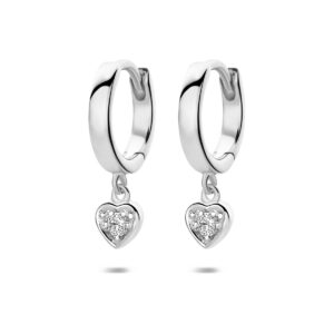 oorringen hartje zirkonia 15 mm zilver gerhodineerd