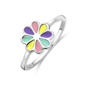 ring bloem emaille zilver gerhodineerd