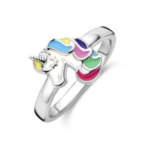 ring eenhoorn emaille zilver gerhodineerd