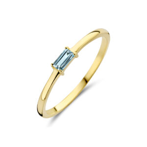 ring met geboortesteen aquamarijn maart 14K geelgoud