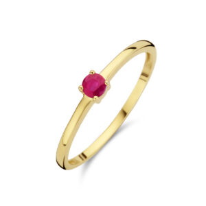 ring met geboortesteen robijn juli 14K geelgoud
